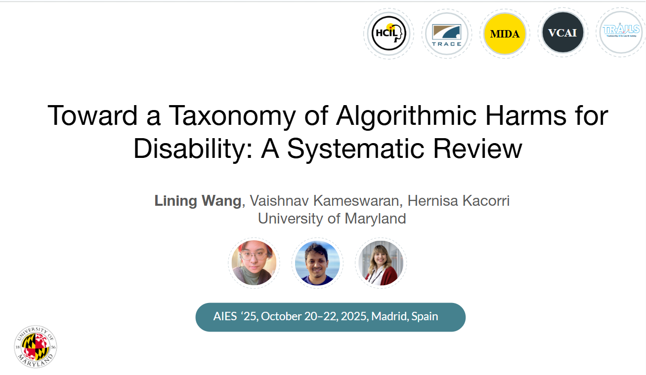 first slide of presentation: Toward a Taxonomy of Algorithmic Harms for Disability: A Systematic Review